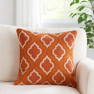 Wisteria Crewel Wool Orange Pink Geometric Pillow Cover Sham 20x20 Square